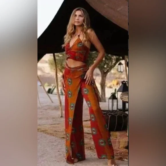 ZARA semi sheer multicoloured pareo pants size small - Picture 3 of 10